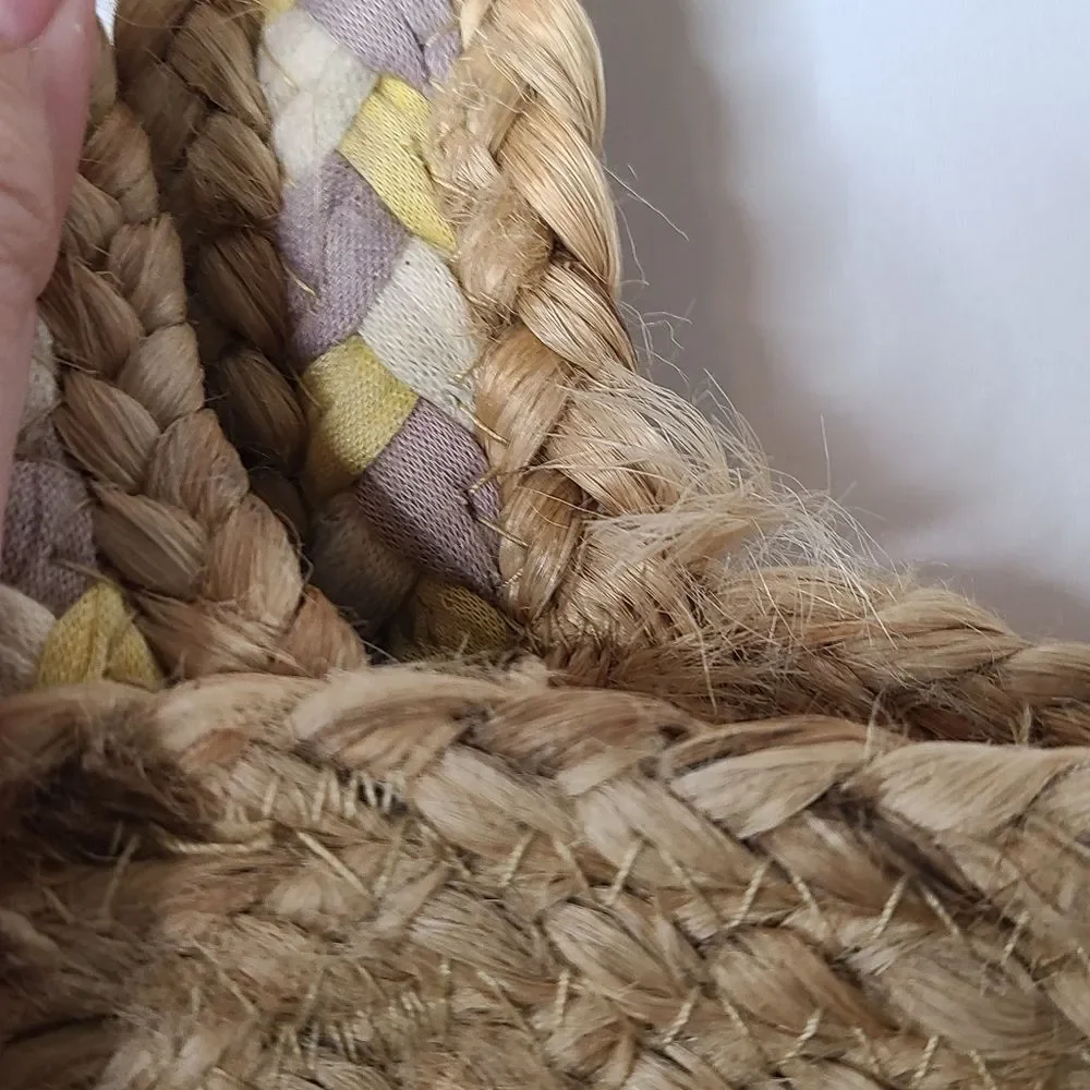 Sandra‎ Robert's Squared Rafia and Fabric Braided Woven Tote